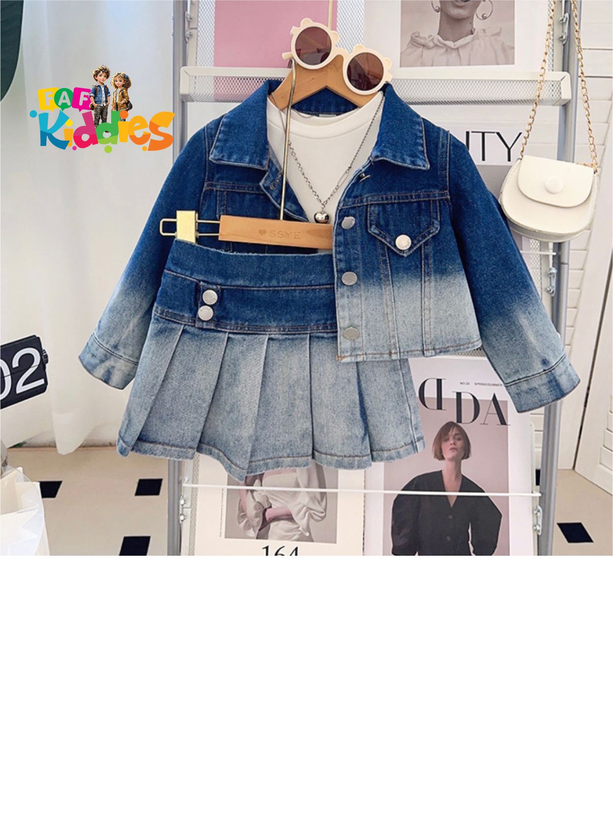 Denim coat skirt two piece